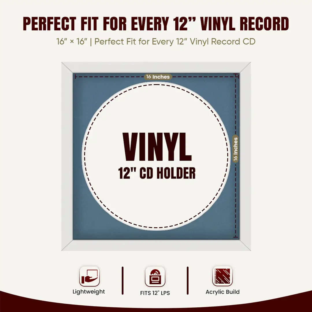 16x16" Modern White Vinyl Record Frame With Pompador Mount For 12" LP Discs | Elegant Frame For Music Lovers thumbnail 3
