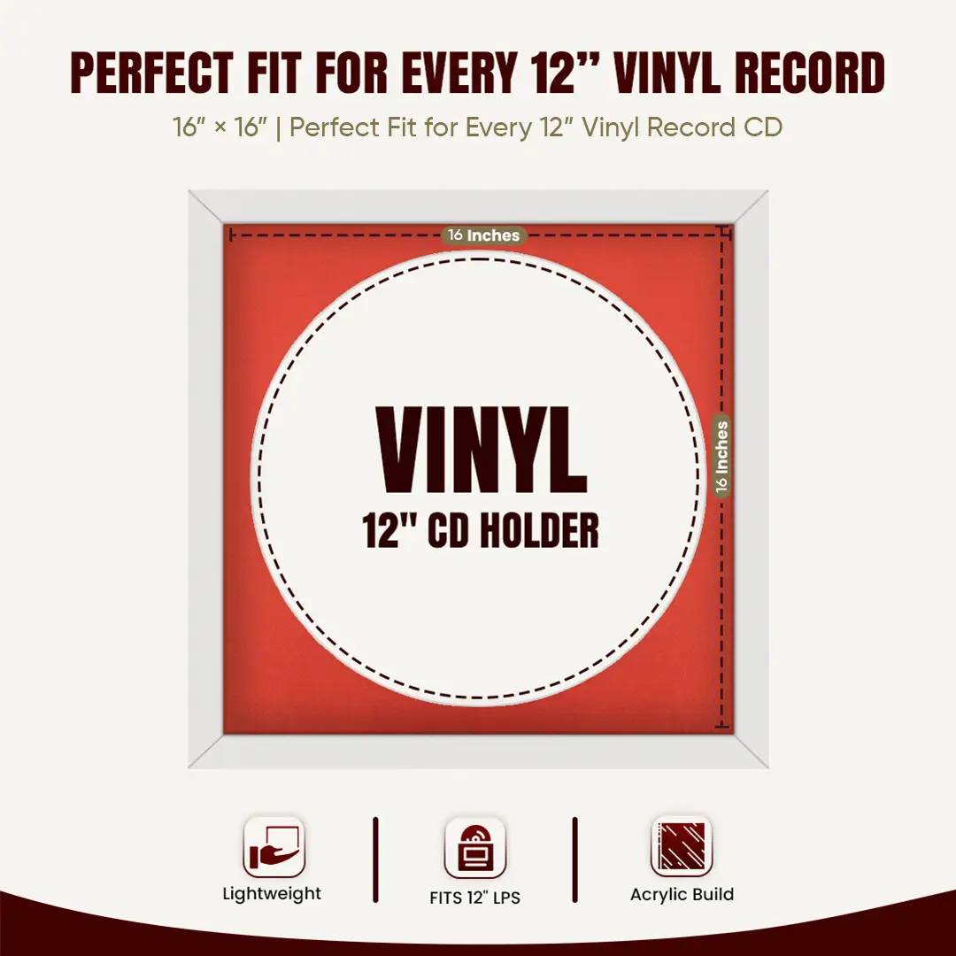 16x16" Modern White Vinyl Record Frame With Poppy Red Mount For 12" LP Discs | Contemporary Wall Display thumbnail 3