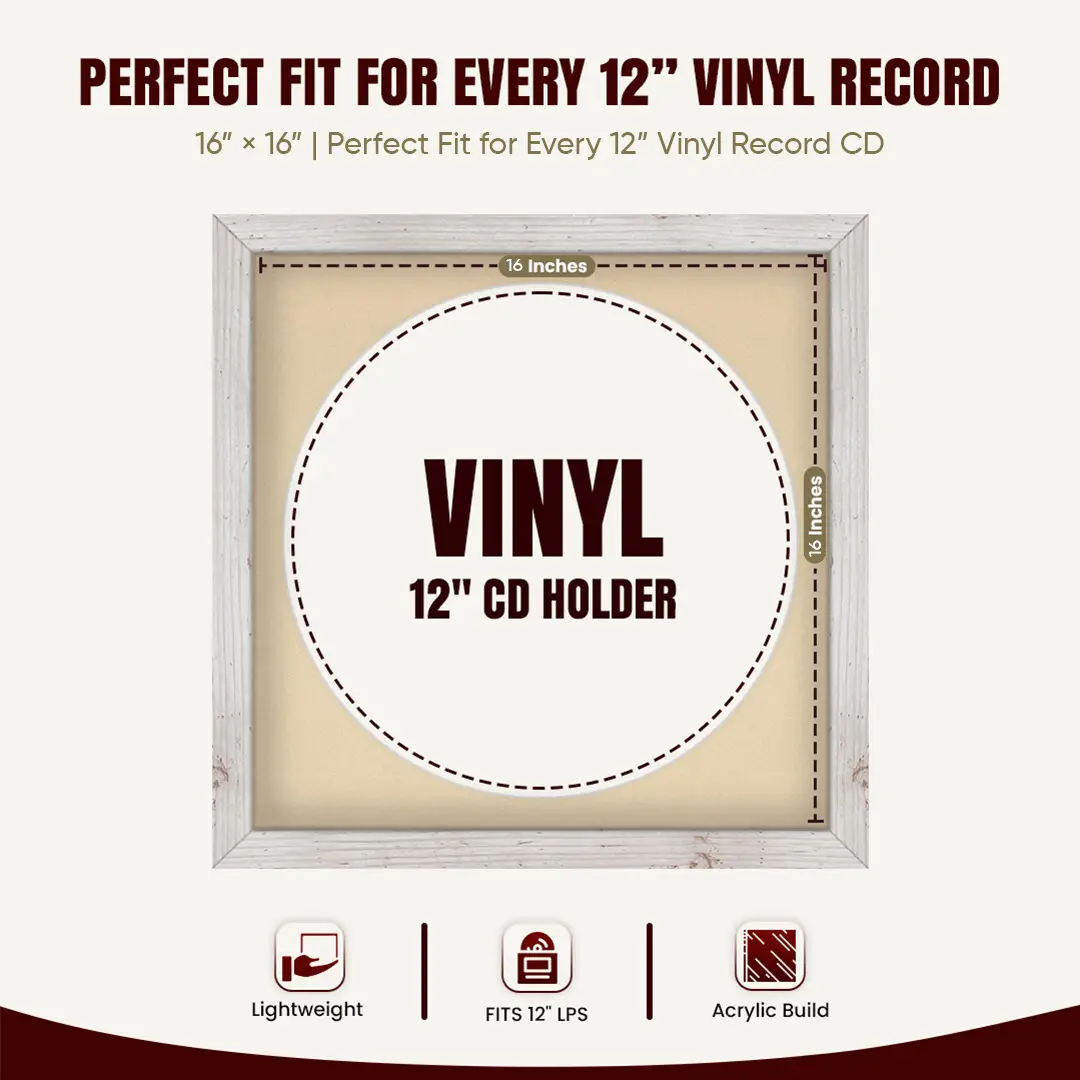 16x16" Modern White Rustic Vinyl Record Frame With Ivory Mount For 12" LP Discs | Elegant Frame For Music Lovers thumbnail 3