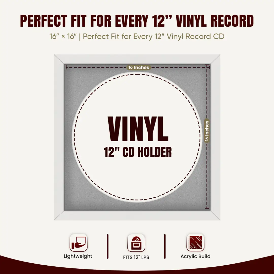 16x16" Modern White Vinyl Record Frame With Silver Mount For 12" LP Discs | Elegant Frame For Music Lovers thumbnail 3