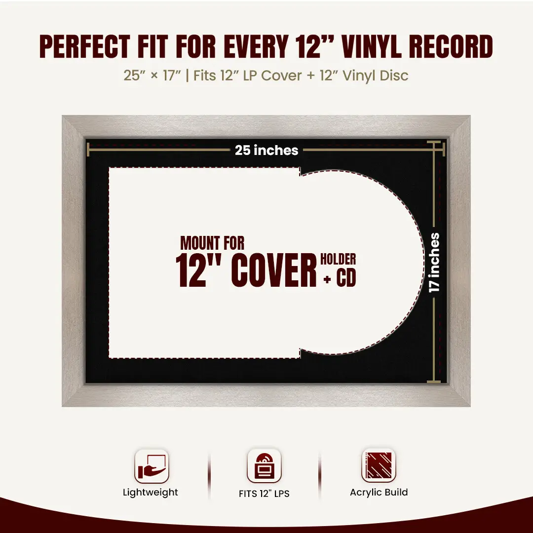 25x17" Modern Aluminium Vinyl Record Frame For 12 Inch LP Cover & Disc With Black Mount | Overlapped Vinyl Display thumbnail 3