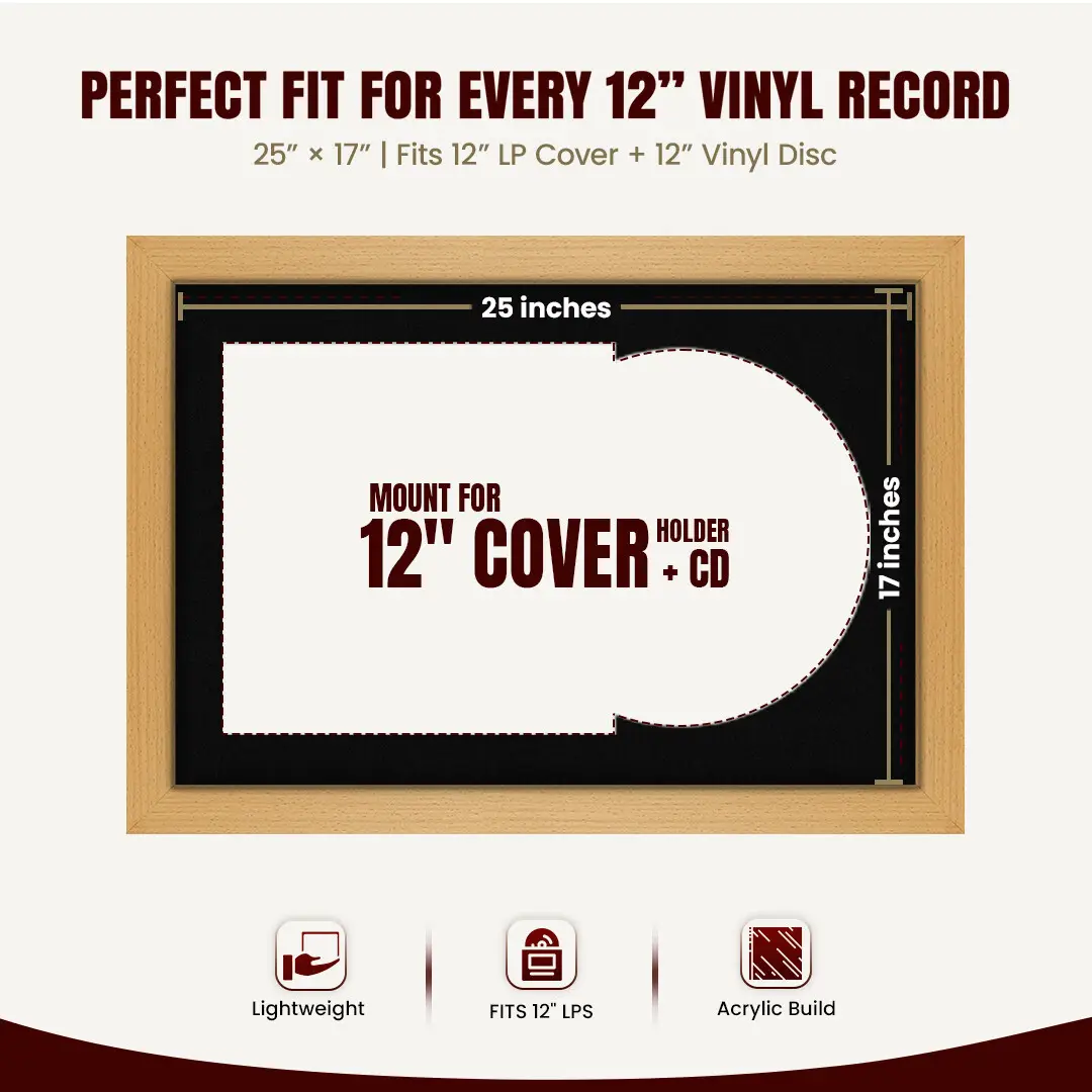 25x17" Modern Country Pine Vinyl Record Frame For 12 Inch LP Cover & Disc With Black Mount | Overlapped Vinyl Display thumbnail 3