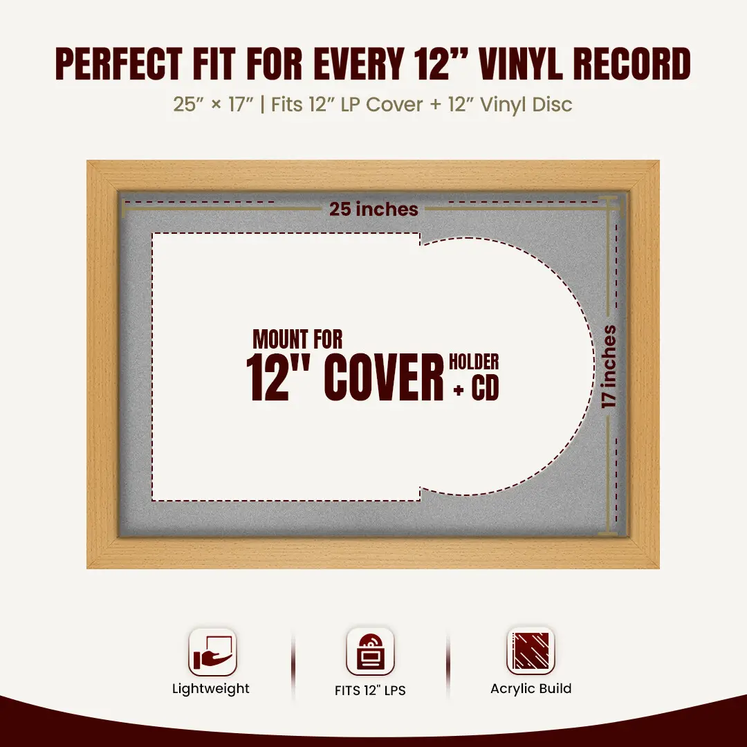 25x17" Modern Country Pine Vinyl Record Frame For 12 Inch LP Cover & Disc With Silver Mount | Overlapped Vinyl Display thumbnail 3