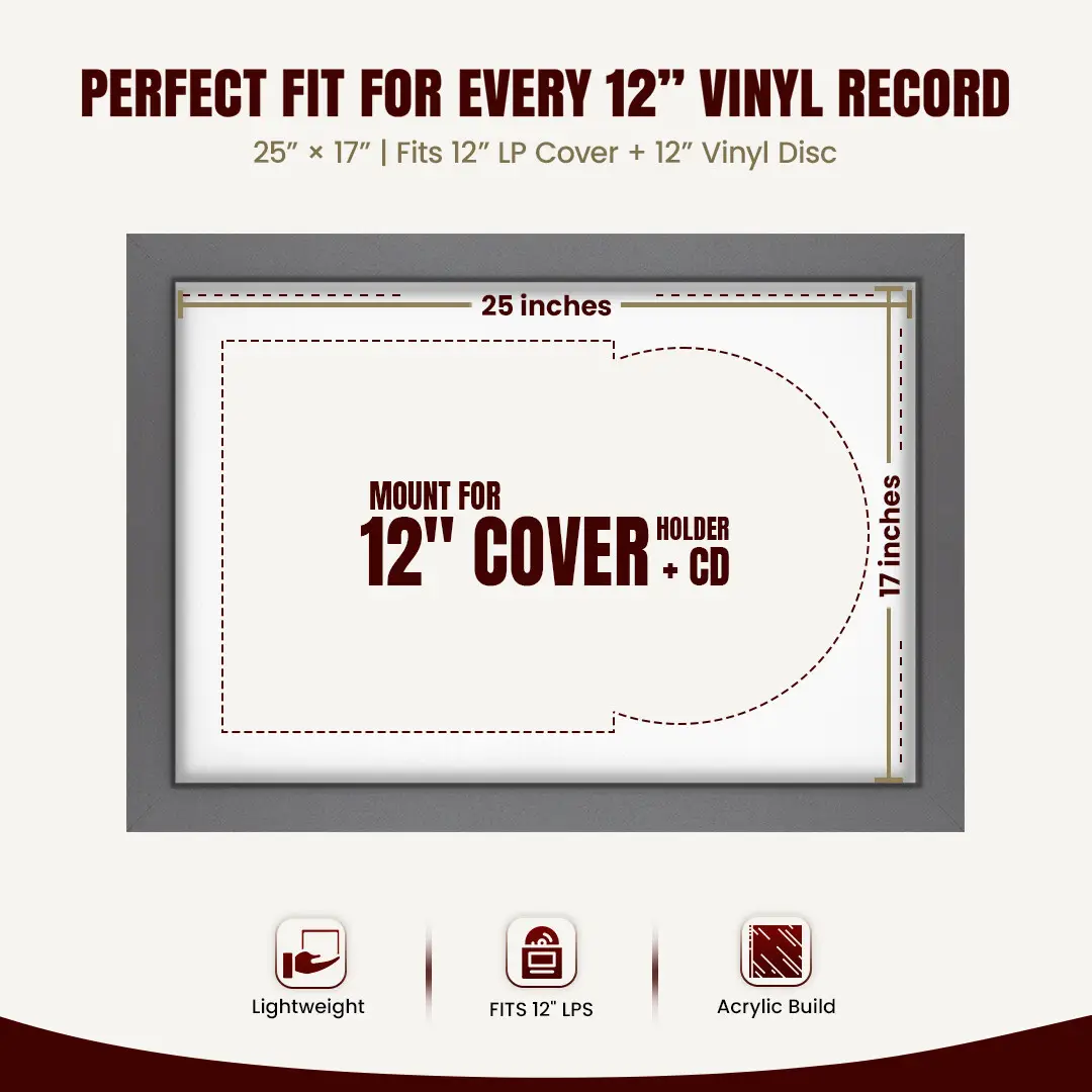 25x17" Modern Dark Grey Vinyl Record Frame For LP Cover & Disc With Ice White Mount | Overlapped Display thumbnail 3