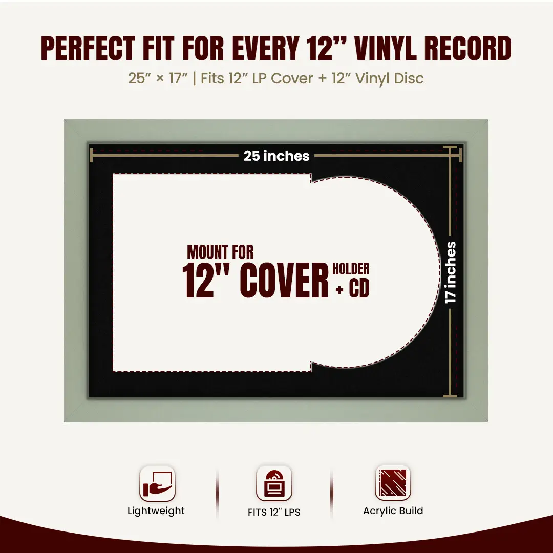 25x17" Modern Green Vinyl Record Frame For 12 Inch LP Cover & Disc With Black Mount | Overlapped Vinyl Display thumbnail 3