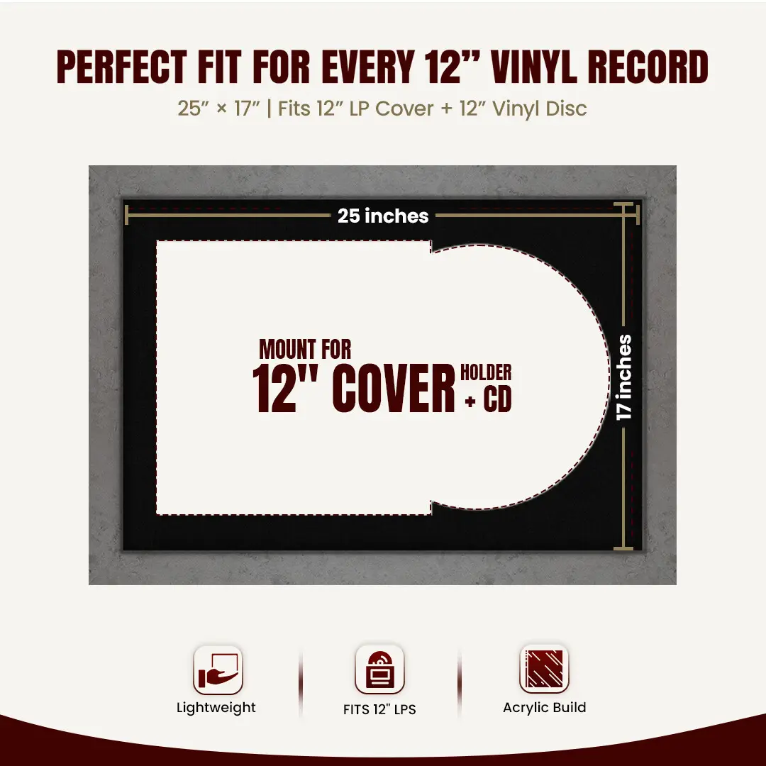 25x17" Modern Grey Marble Vinyl Record Frame For 12 Inch LP Cover & Disc With Black Mount | Overlapped Vinyl Display thumbnail 3