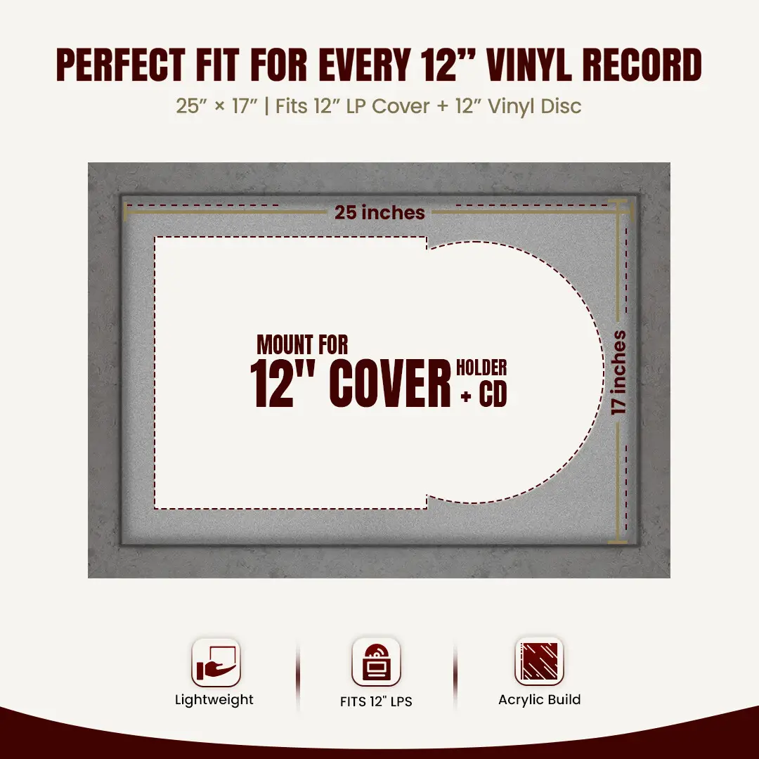 25x17" Modern Grey Marble Vinyl Record Frame For 12 Inch LP Cover & Disc With Silver Mount | Overlapped Vinyl Display thumbnail 3