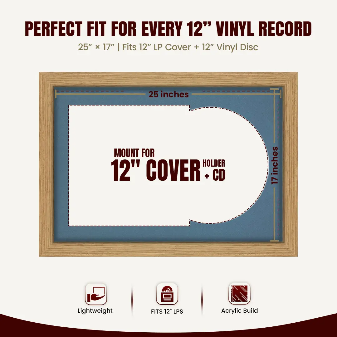25x17" Modern Light Oak Vinyl Record Frame For LP Cover & Disc With Pompador Mount | Overlapped Display thumbnail 3