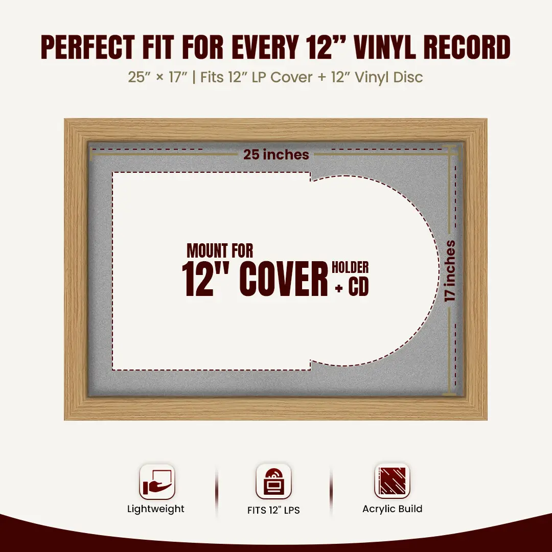 25x17" Modern Vinyl Record Frame For LP Cover & Disc With Silver Mount | Overlapped Display thumbnail 3