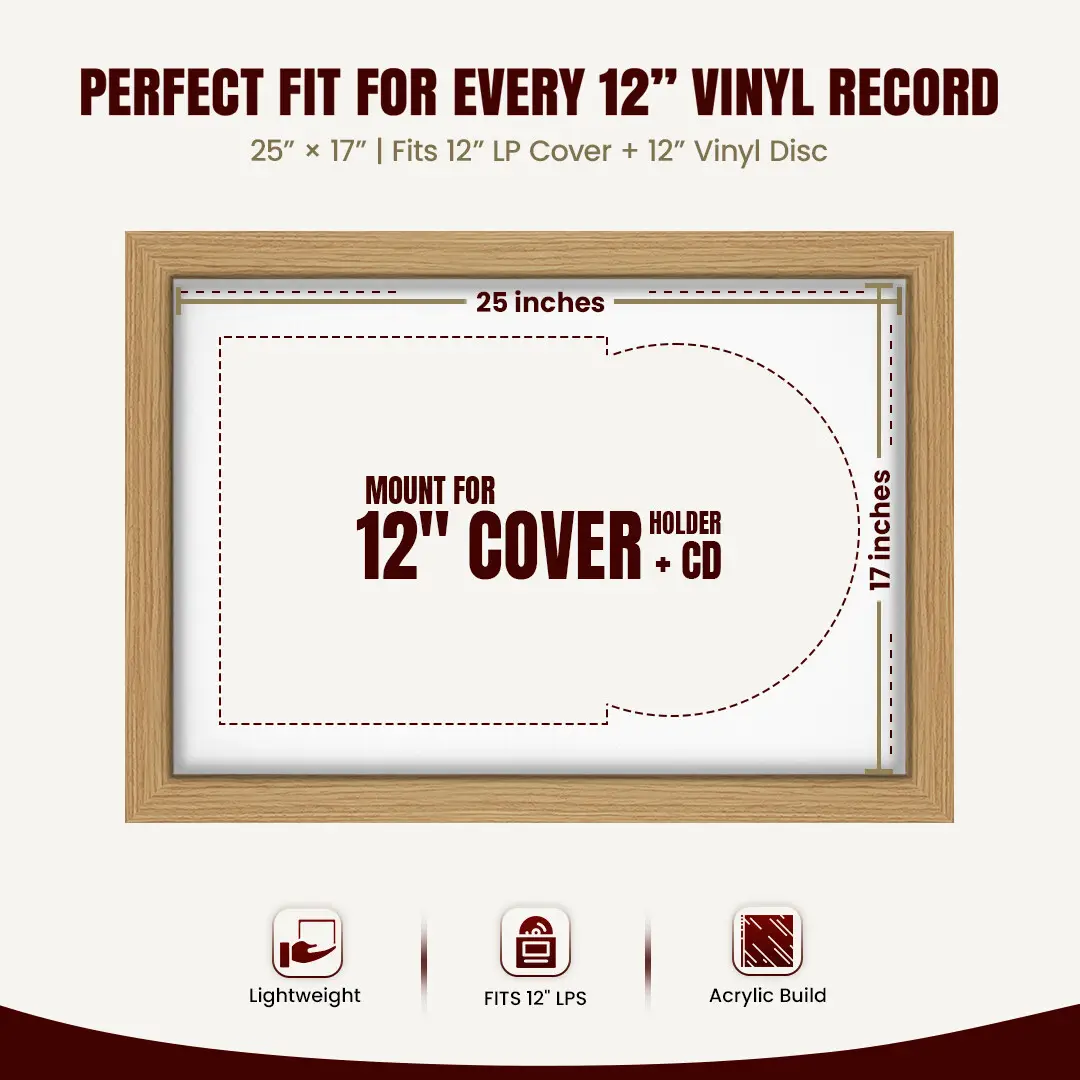 25x17" Modern Vinyl Record Frame For LP Cover & Disc With Poppy Red Mount | Overlapped Display thumbnail 3