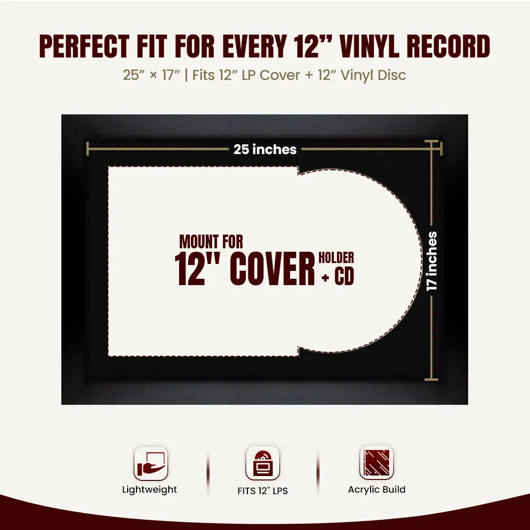25x17" Modern Matte Black Vinyl Record Frame For 12 Inch LP Cover & Disc (Overlapped) With Black Mount | Elegant Music Display thumbnail 3