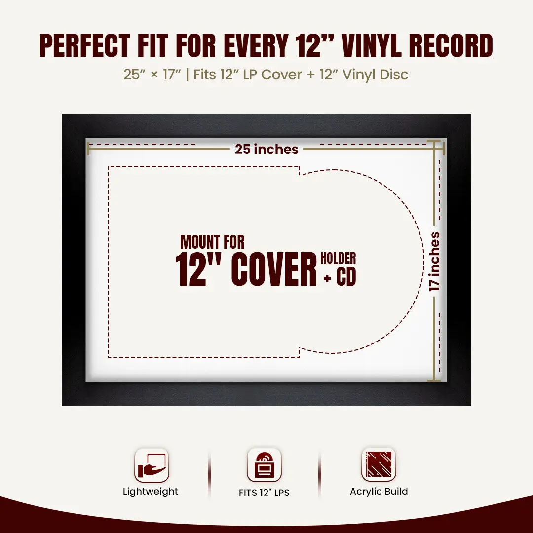 25x17" Modern Matte Black Vinyl Record Frame For 12 Inch LP Cover & Disc (Overlapped) With Ice White Mount | Elegant Music Display thumbnail 3