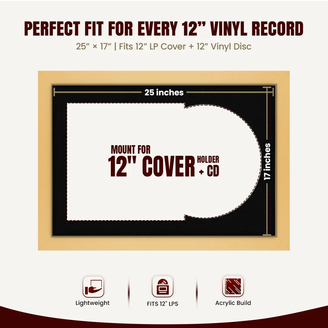 25x17" Modern Mustard Yellow Vinyl Record Frame For 12 Inch LP Cover & Disc (Overlapped) With Black Mount | Elegant Music Display thumbnail 3