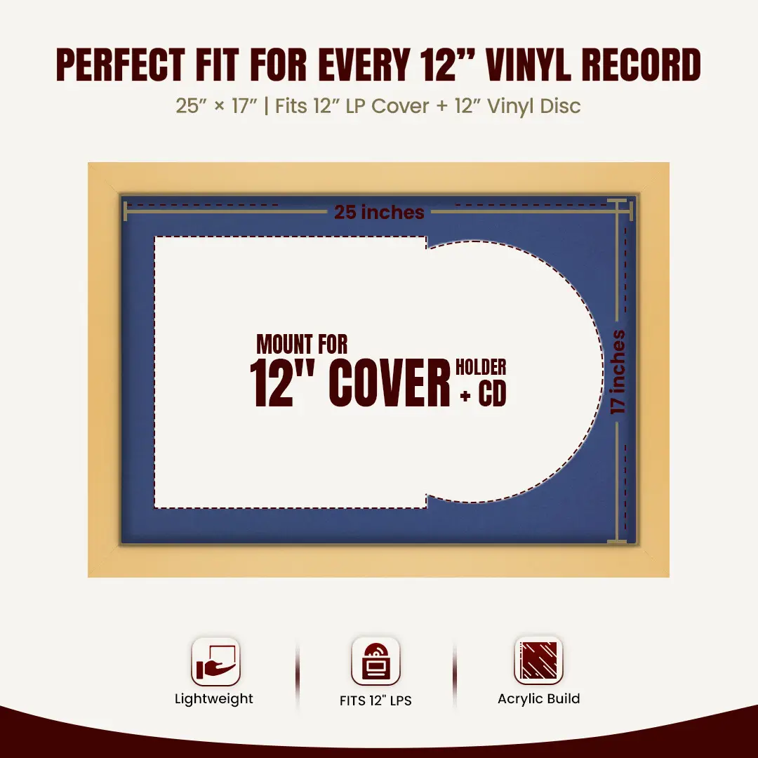 25x17" Modern Mustard Yellow Vinyl Record Frame For LP Cover & Disc With Blue Mount | Overlapped Display thumbnail 3