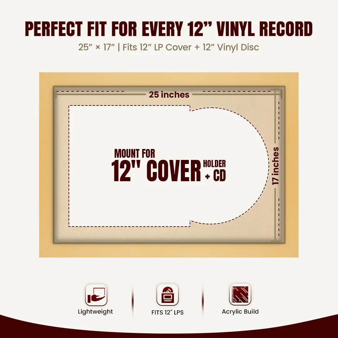 25x17" Modern Mustard Yellow Vinyl Record Frame For 12 Inch LP Cover & Disc (Overlapped) With Ivory Mount | Elegant Music Display thumbnail 3