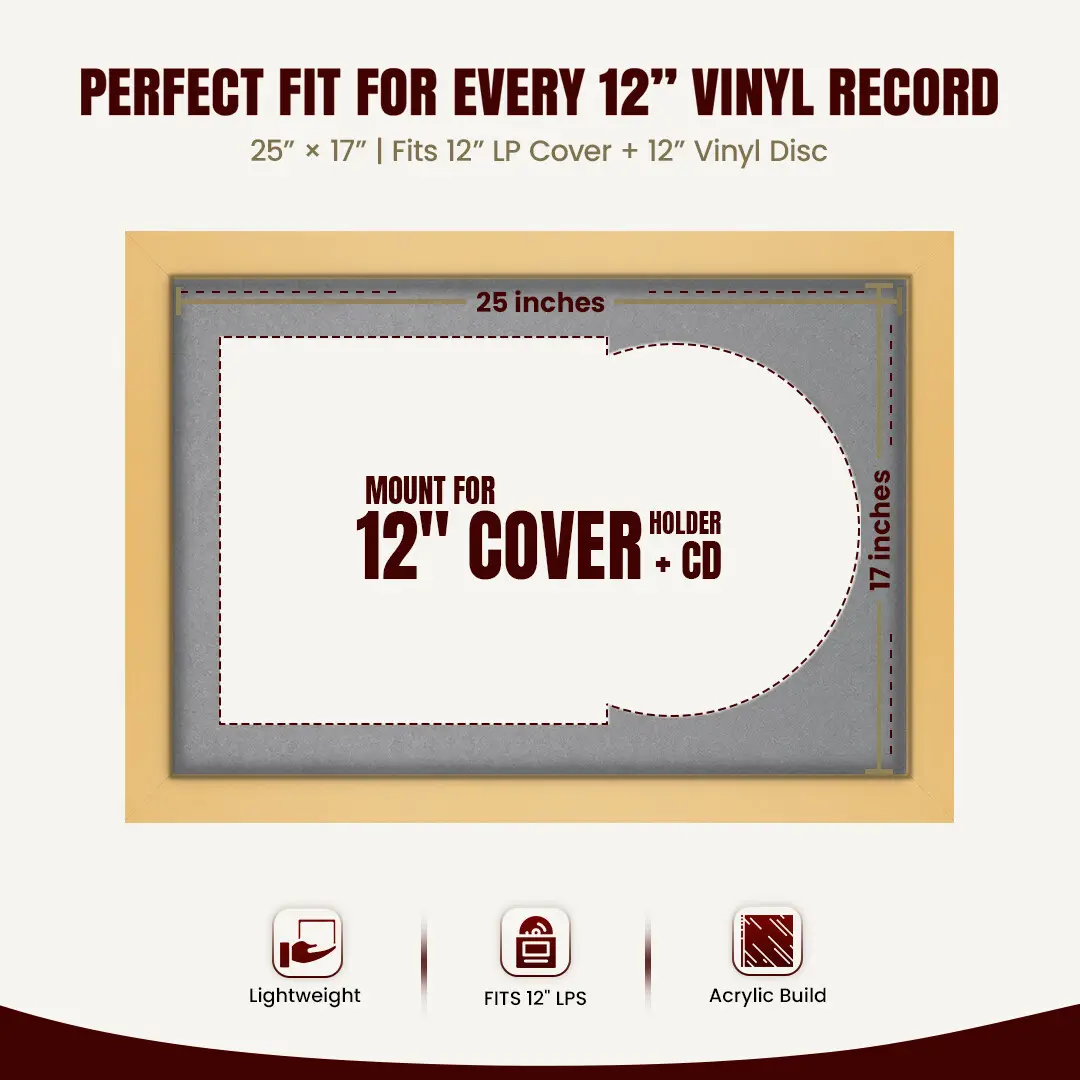 25x17" Modern Mustard Yellow Vinyl Record Frame For LP Cover & Disc With Mid Grey Mount | Overlapped Display thumbnail 3
