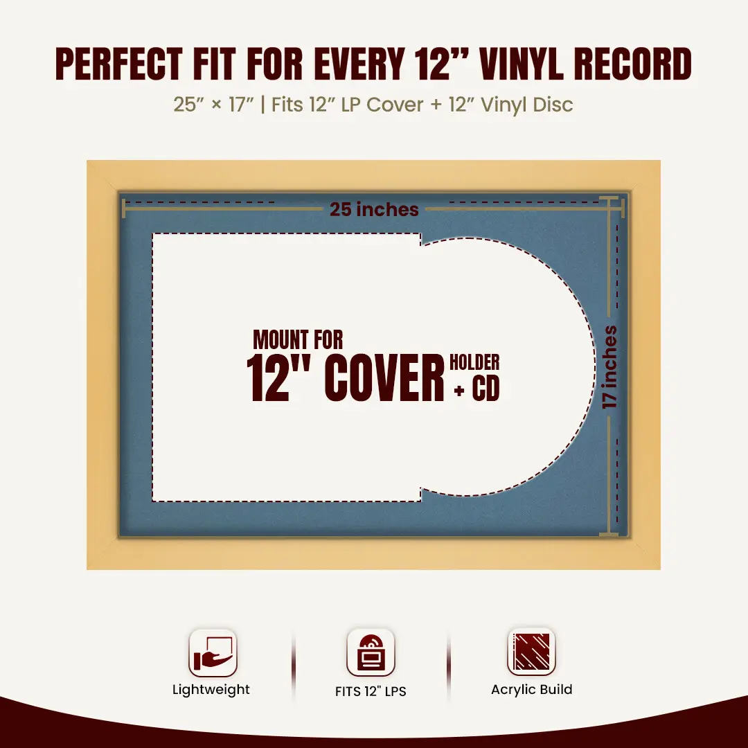 25x17" Modern Mustard Yellow Vinyl Record Frame For LP Cover & Disc With Pompador Mount | Overlapped Display thumbnail 3