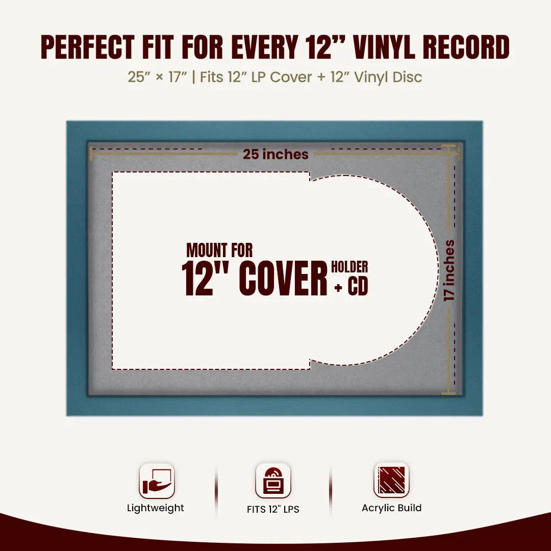 25x17" Modern Navy Blue Vinyl Record Frame For LP Cover & Disc With Mid Grey Mount | Overlapped Display thumbnail 3
