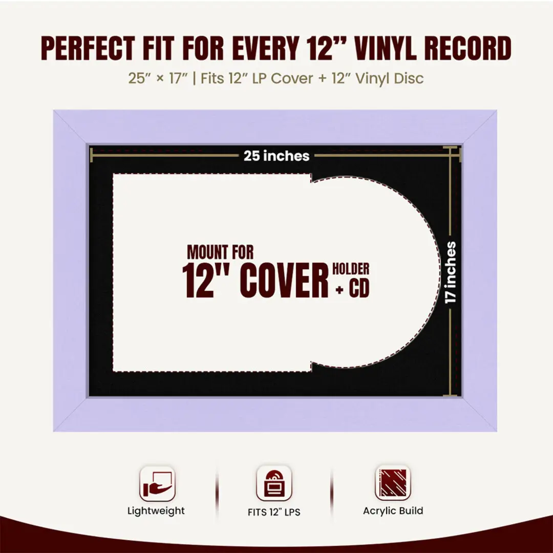 25x17" Modern Purple Vinyl Record Frame For 12 Inch LP Cover & Disc With Black Mount | Overlapped Vinyl Display thumbnail 3