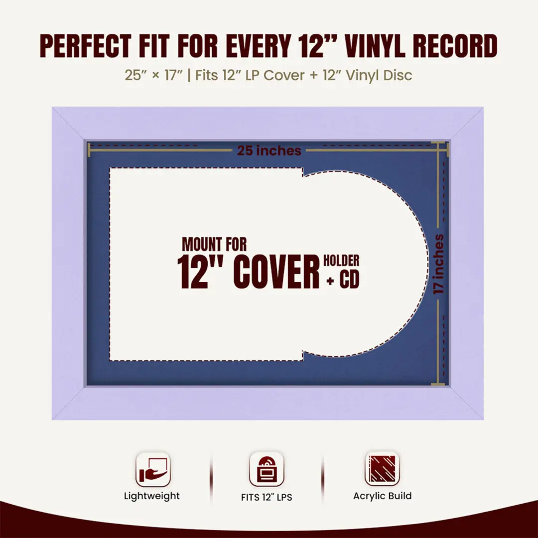 25x17" Modern Purple Vinyl Record Frame For 12 Inch LP Cover & Disc (Overlapped) With Blue Mount | Elegant Music Display thumbnail 3