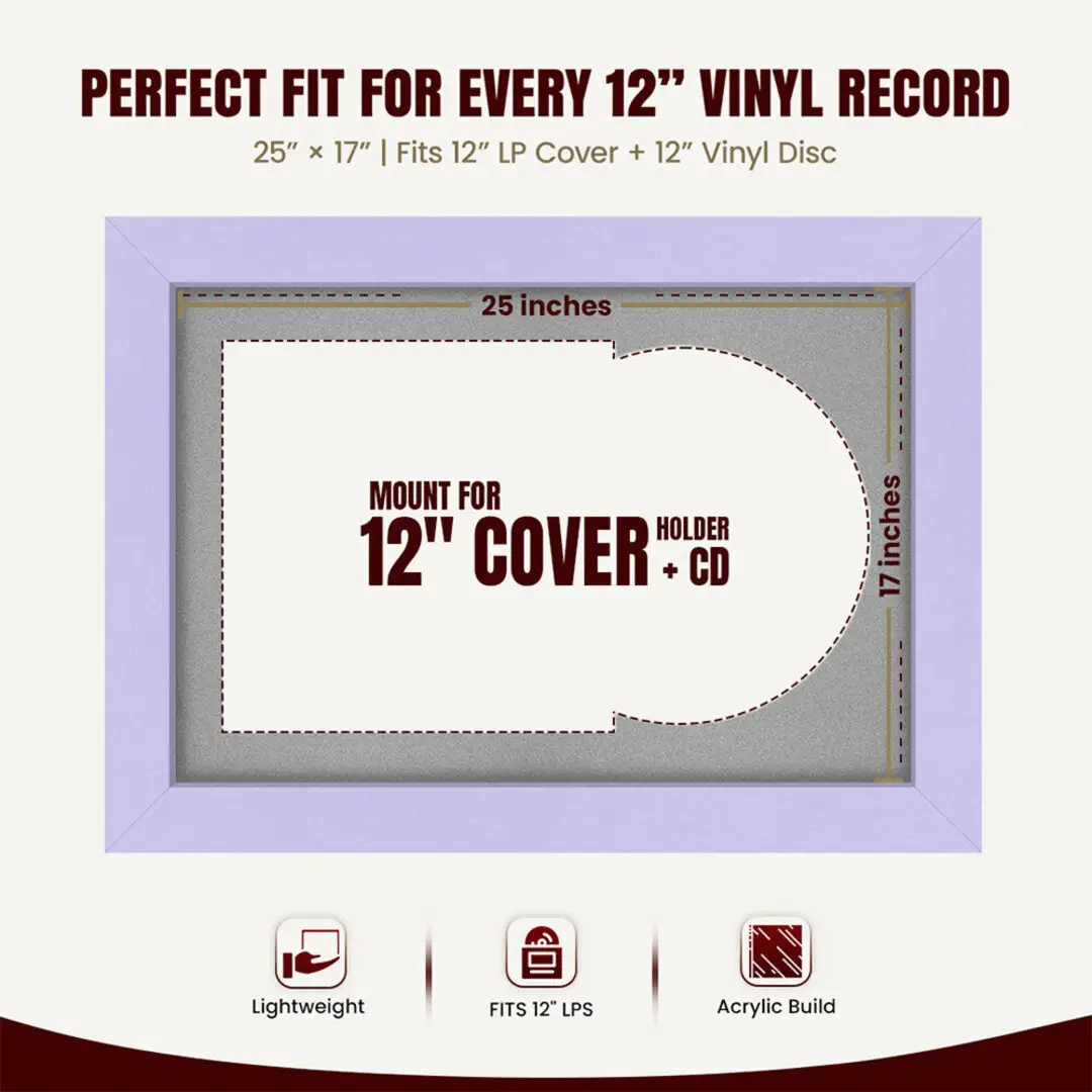 25x17" Modern Purple Vinyl Record Frame For 12 Inch LP Cover & Disc With Silver Mount | Overlapped Vinyl Display thumbnail 3