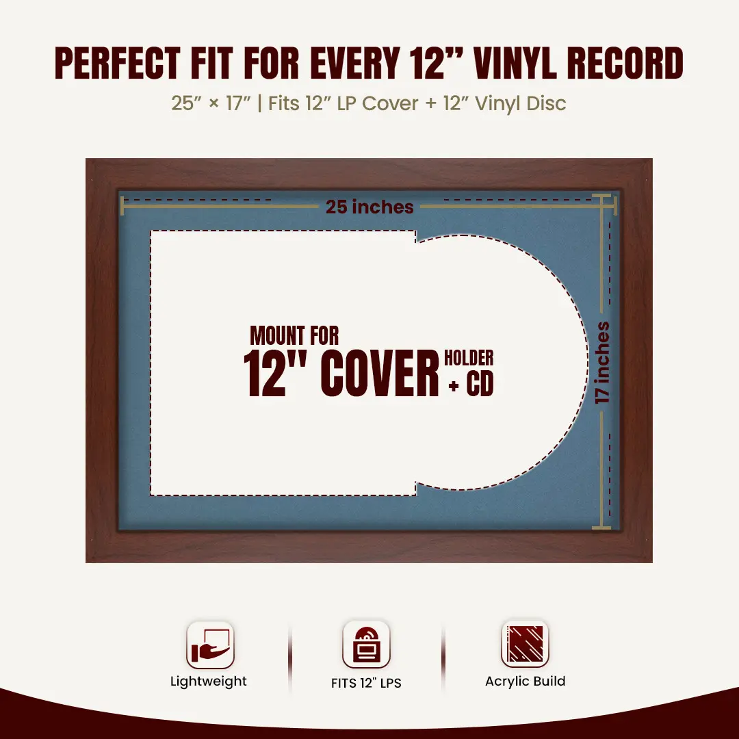 25x17" Modern Rose Wood Vinyl Record Frame For 12 Inch LP Cover & Disc With Pompador Mount | Overlapped Vinyl Display thumbnail 3