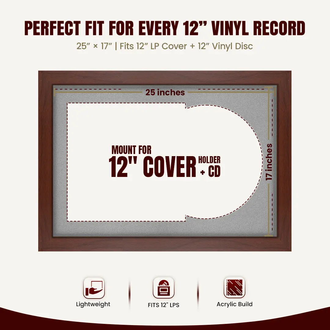 25x17" Modern Rose Wood Vinyl Record Frame For 12 Inch LP Cover & Disc With Silver Mount | Overlapped Vinyl Display thumbnail 3