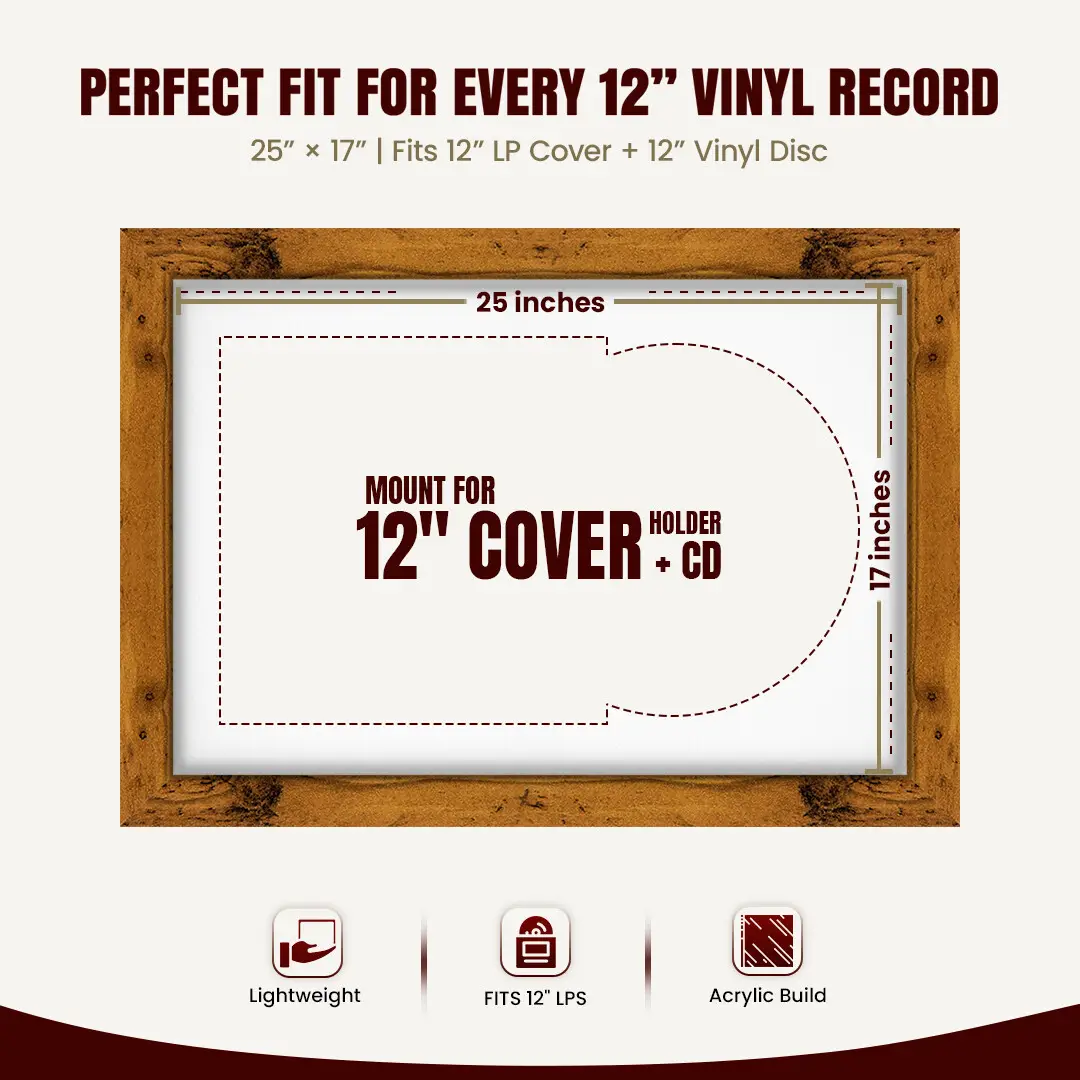 25x17" Modern Rustic Oak Vinyl Record Frame For LP Cover & Disc With Ice White Mount | Overlapped Display thumbnail 3
