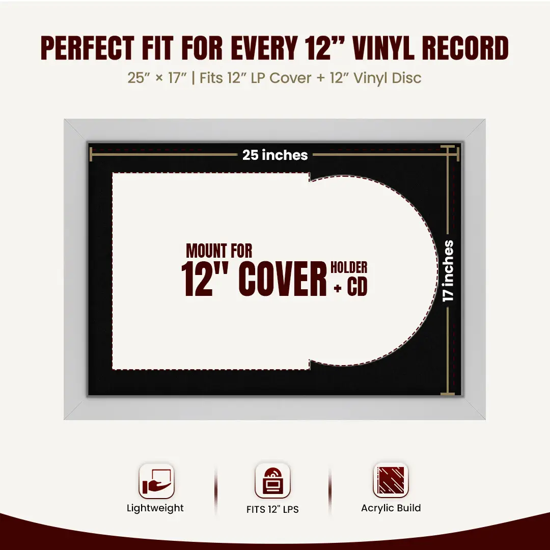 25x17" Modern Silver Vinyl Record Frame For LP Cover & Disc With Black Mount | Overlapped Display thumbnail 3