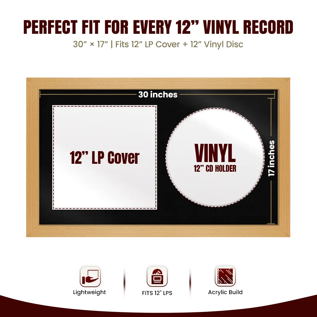 30x17" Modern Country Pine Vinyl Record Frame With Black Mount | Displays 12" LP Cover & Disc Side by Side thumbnail 3