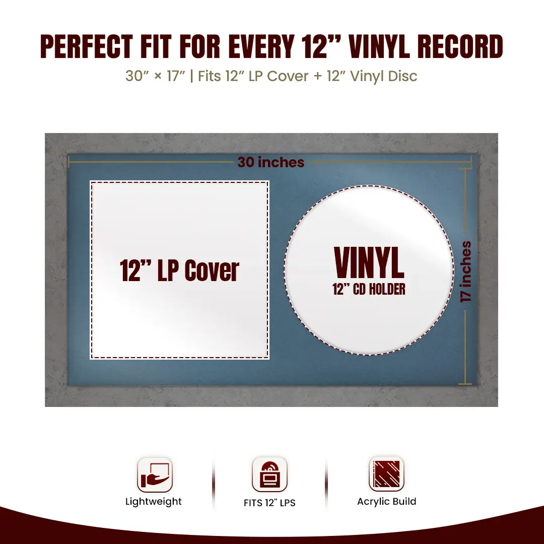 30x17" Modern Grey Marble Vinyl Record Frame With Pompador Mount | Displays 12" LP Cover & Disc Side by Side thumbnail 3