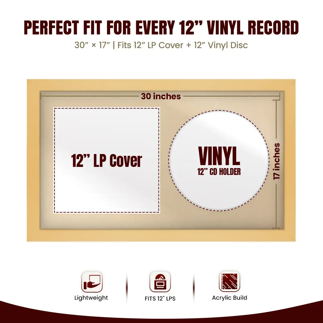 30x17" Modern Mustard Yellow Vinyl Record Frame With Ivory Mount | Side by Side 12" LP Cover & Disc Display thumbnail 3