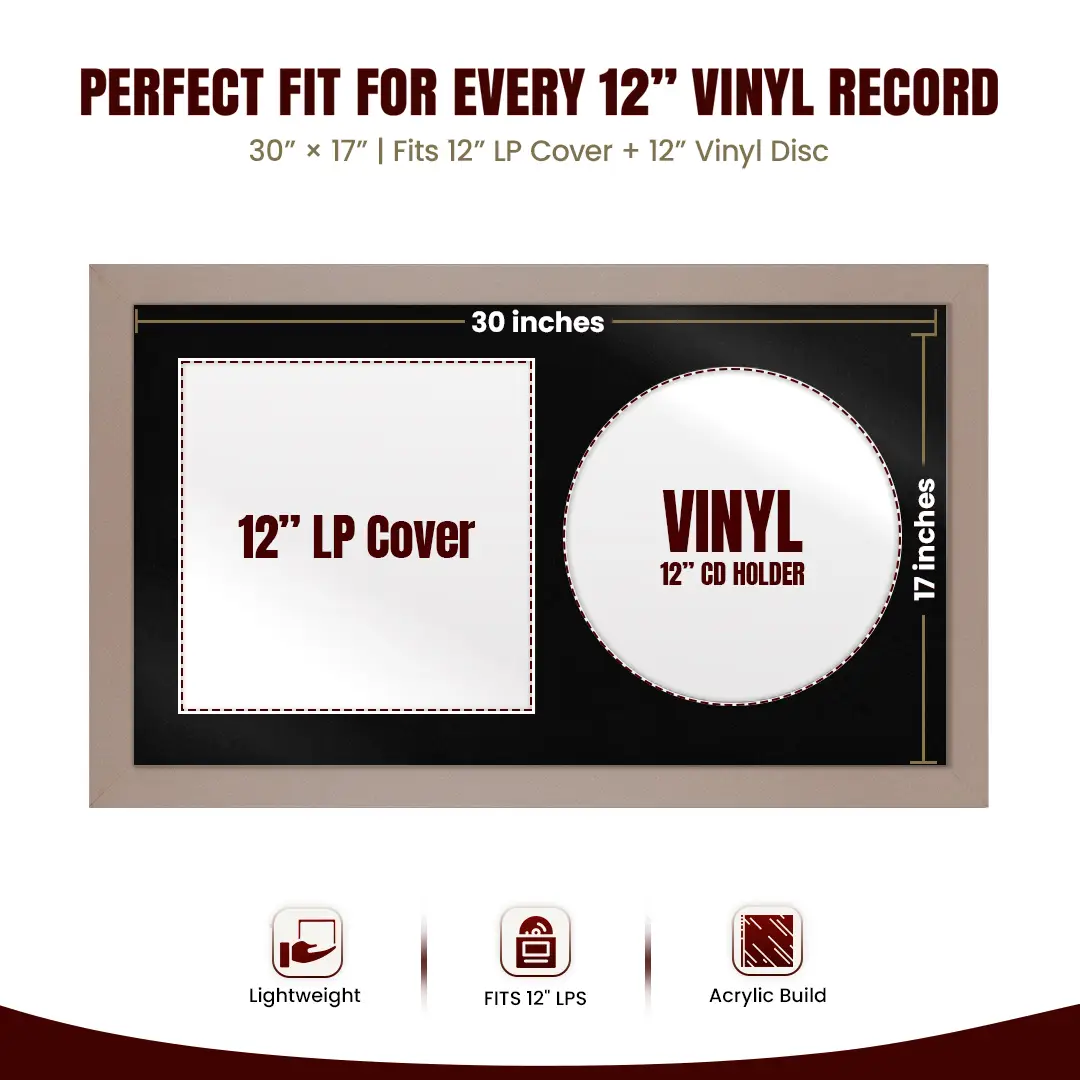 30x17" Modern Rose Gold Vinyl Record Frame With Black Mount | Side by Side 12" LP Cover & Disc Display thumbnail 3