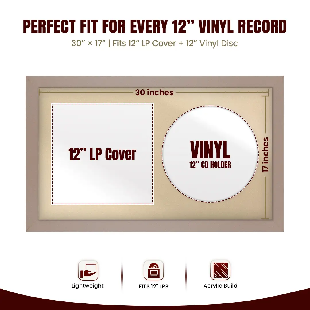 30x17" Modern Rose Gold Vinyl Record Frame With Ivory Mount | For 12" LP Cover and Disc Side By Side Display thumbnail 3