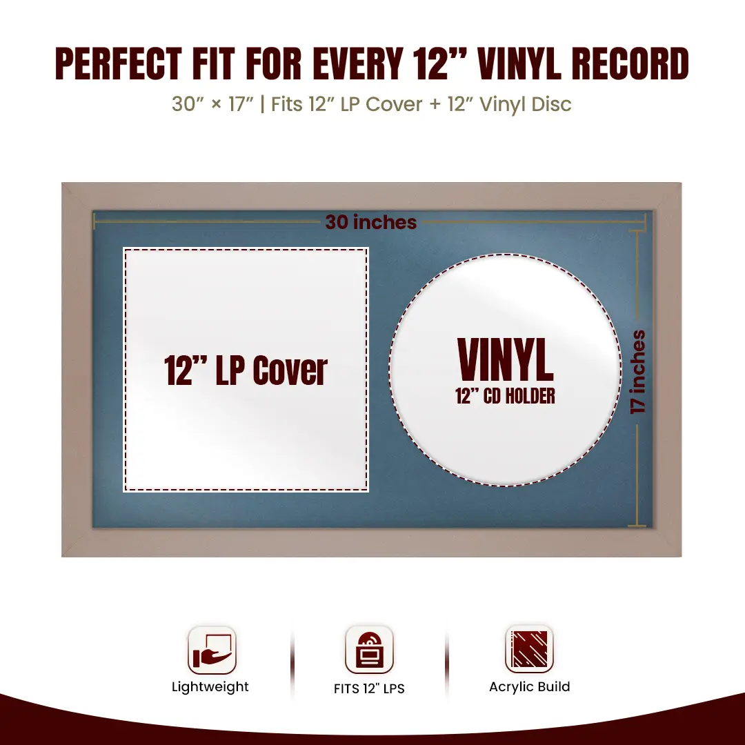 30x17" Modern Rose Gold Vinyl Record Frame With Pompador Mount | For 12" LP Cover and Disc Side By Side Display thumbnail 3