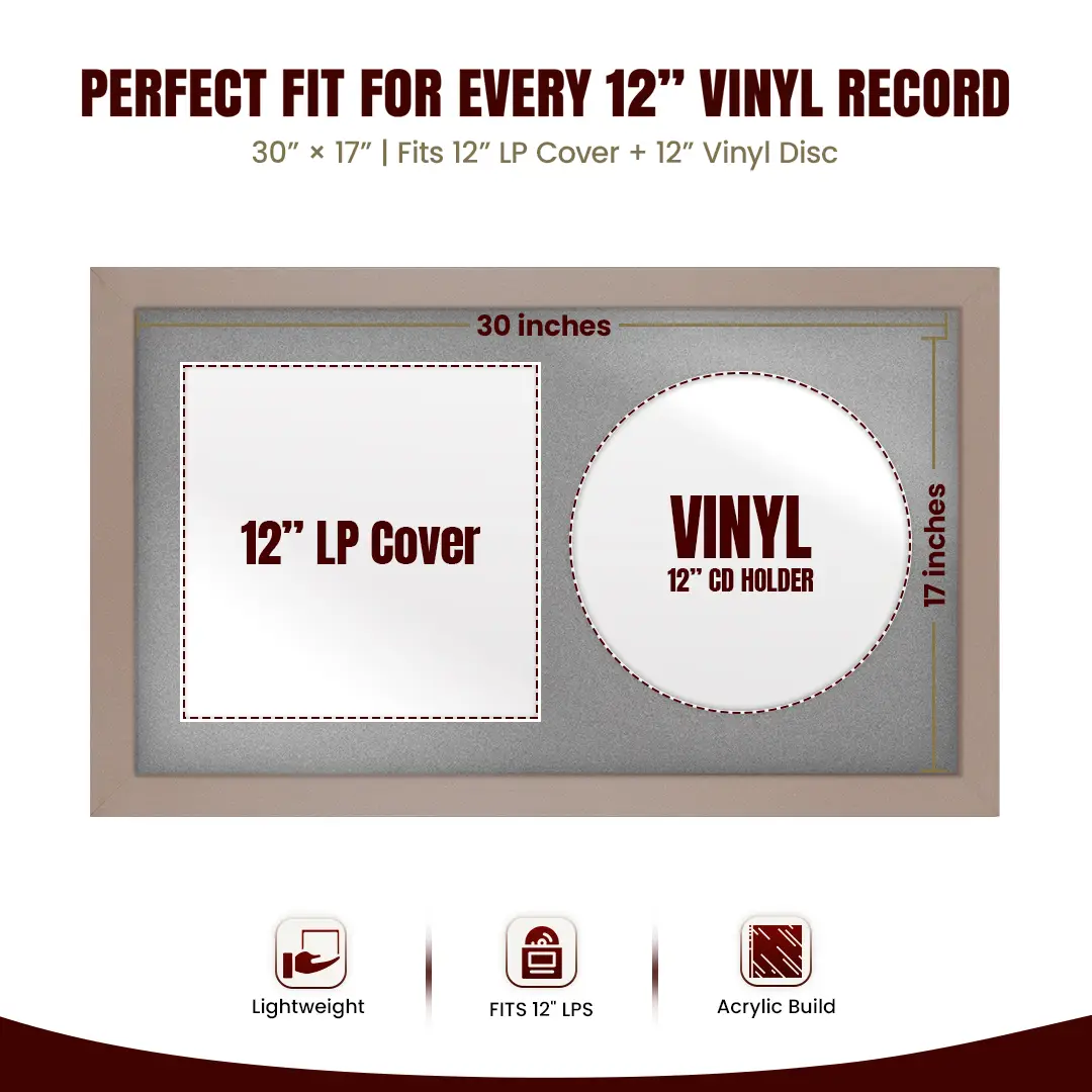 30x17" Modern Rose Gold Vinyl Record Frame With Silver Mount | For 12" LP Cover and Disc Side By Side Display thumbnail 3