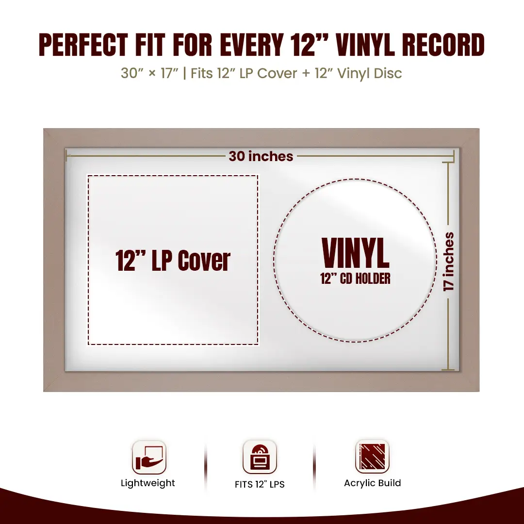 30x17" Modern Rose Gold Vinyl Record Frame With Ice White Mount | For 12" LP Cover and Disc Side By Side Display thumbnail 3