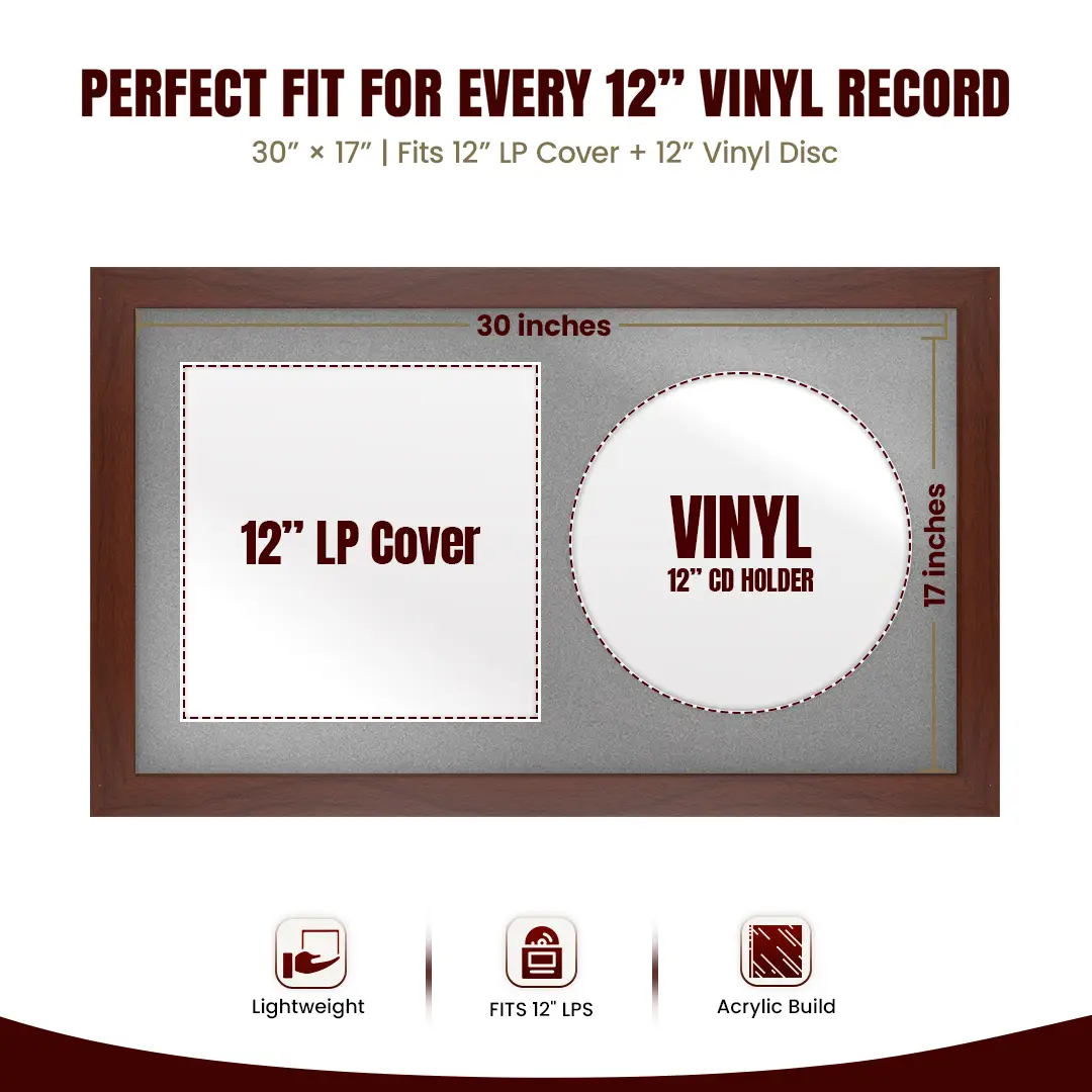 30x17" Modern Rose Wood Vinyl Record Frame With Silver Mount | Side by Side 12" LP Cover & Disc Display thumbnail 3