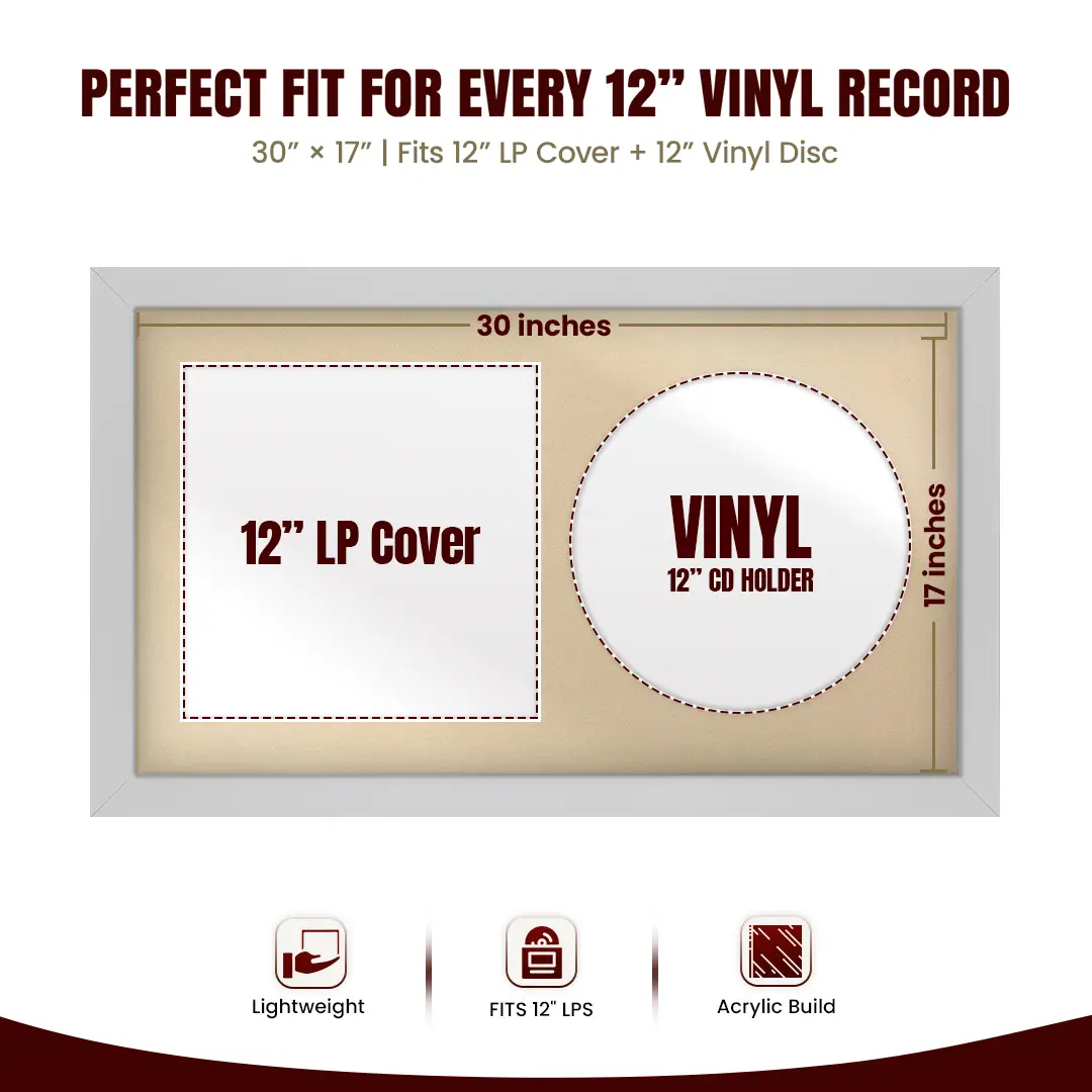 30x17" Modern Silver Vinyl Record Frame With Ivory Mount | Side by Side 12" LP Cover & Disc Display thumbnail 3
