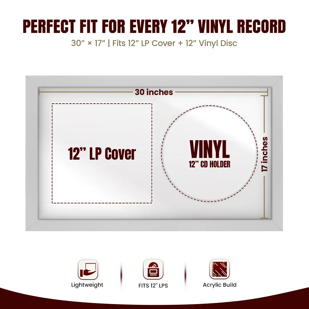 30x17" Modern Silver Vinyl Record Frame With Ice White Mount | Side by Side 12" LP Cover & Disc Display thumbnail 3