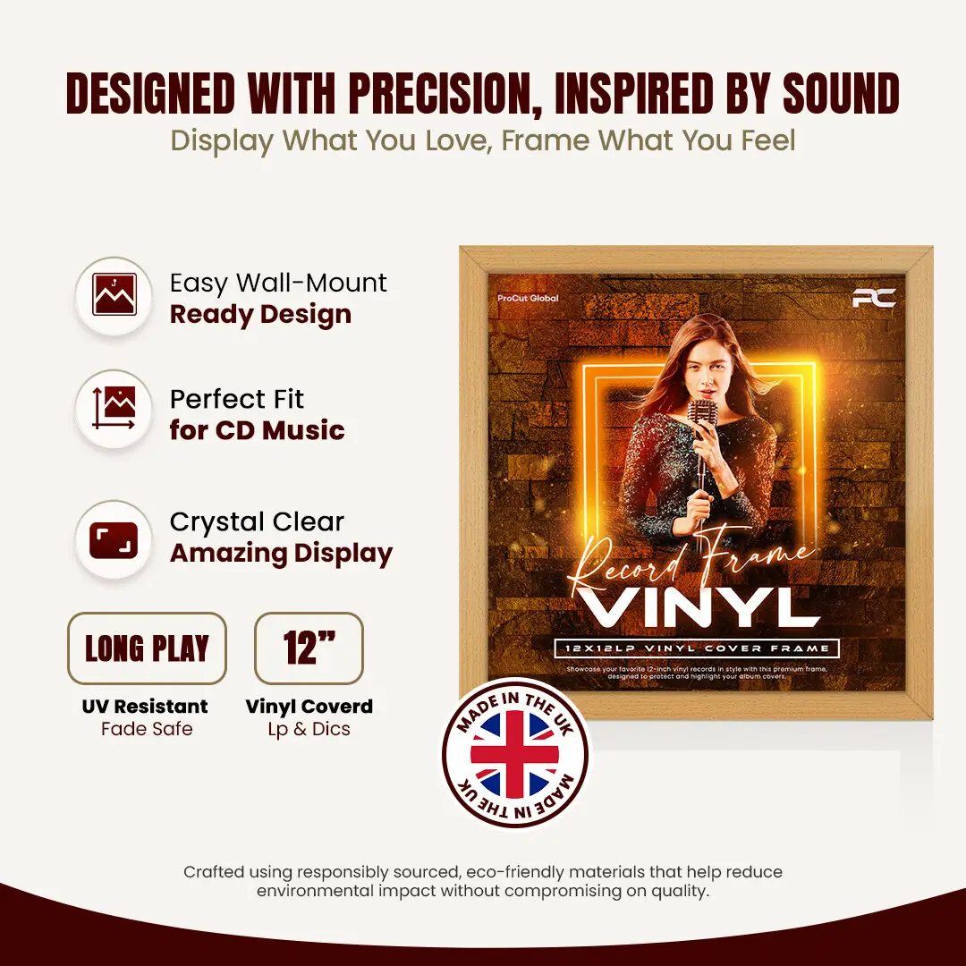 12x12" Modern Country Pine Vinyl Record Frame For 12" LP Album Covers | Premium Wall Frame For Music Lovers thumbnail 8
