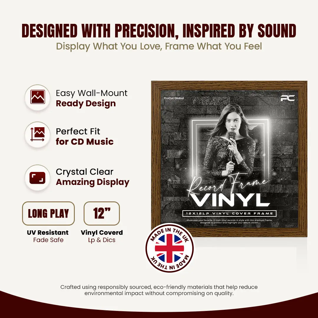 12x12" Modern Dark Oak Vinyl Record Frame For 12" LP Album Covers | Premium Wall Frame For Music Lovers thumbnail 8