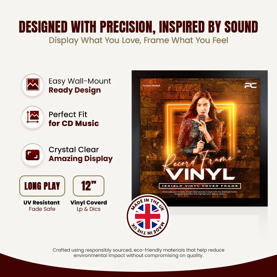 12x12" Modern Matte Black Vinyl Record Frame For 12" LP Album Covers | Elegant Music Display For Wall thumbnail 8