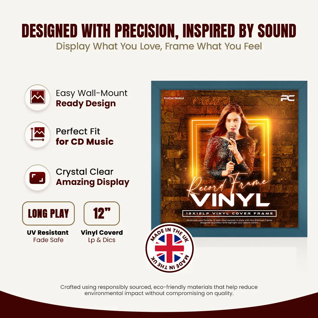 12x12" Modern Navy Blue Vinyl Record Frame For 12" LP Album Covers | Premium Wall Frame For Music Lovers thumbnail 8