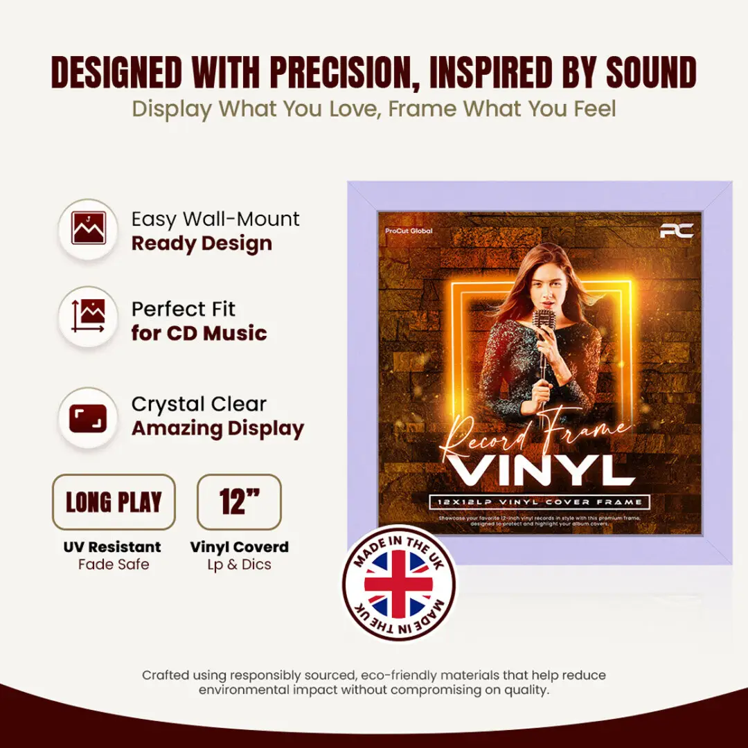 12x12" Modern Purple Vinyl Record Frame For 12" LP Album Covers | Elegant Music Display For Wall thumbnail 8
