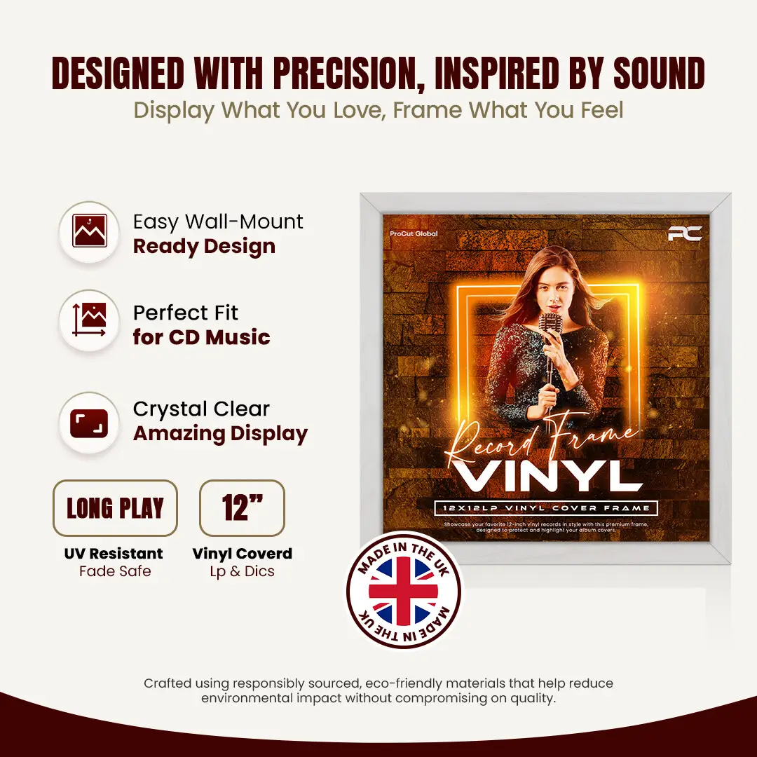 12x12" Modern Ash White Vinyl Record Frame For 12" LP Album Covers | Premium Wall Frame For Music Lovers thumbnail 8