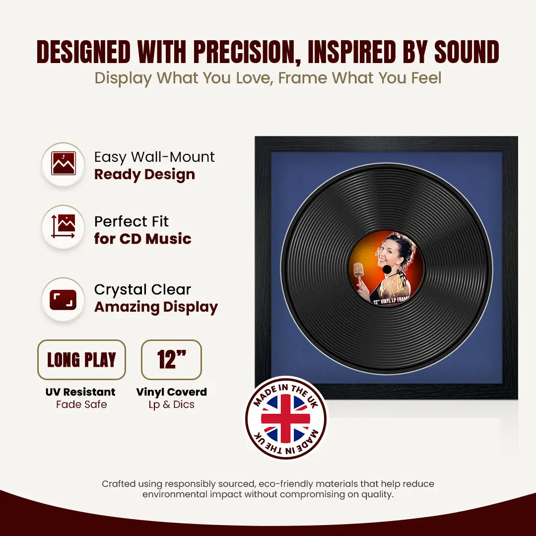 16x16" Modern Black Vinyl Record Frame With Blue Mount For 12" LP Discs | Contemporary Wall Display thumbnail 8