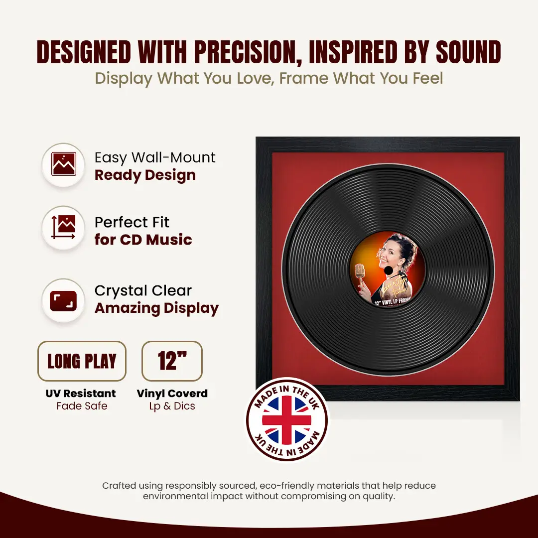 16x16" Modern Black Vinyl Record Frame With Crimson Mount For 12" LP Discs | Contemporary Wall Display thumbnail 8