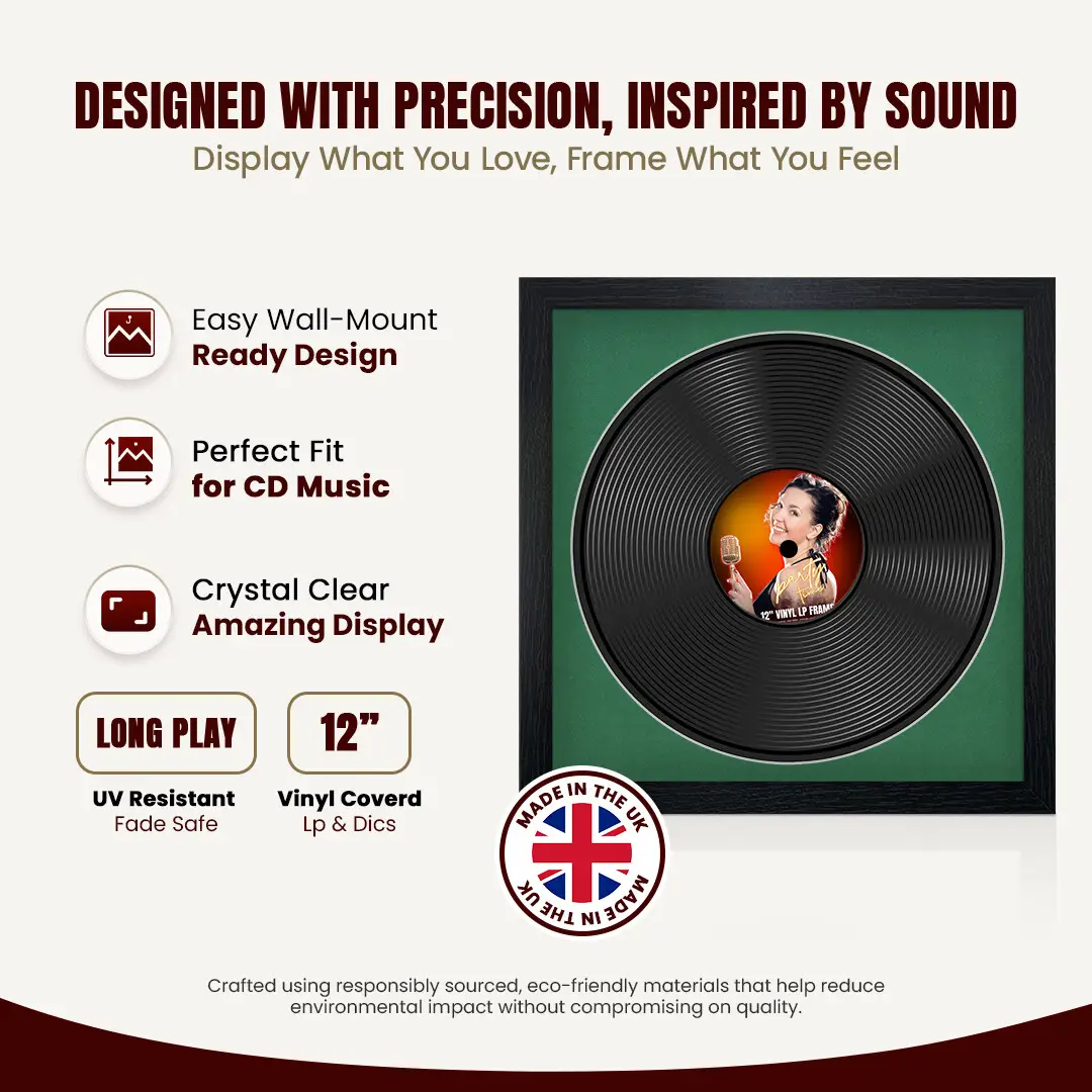 16x16" Modern Black Vinyl Record Frame With Emerald (Green) Mount For 12" LP Discs | Elegant Frame For Music Lovers thumbnail 8