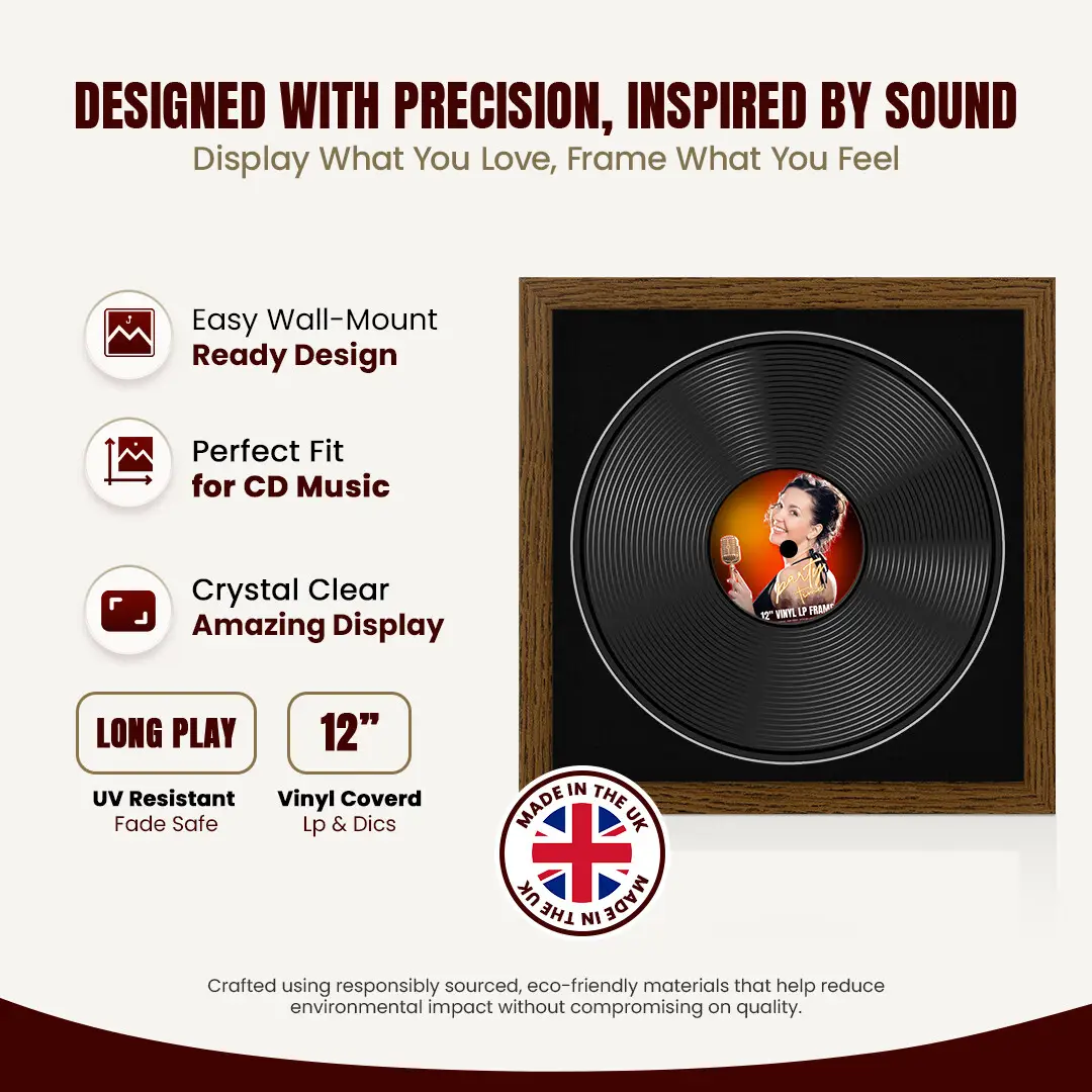 16x16" Modern Dark Oak Vinyl Record Frame With Black Mount For 12" LP Discs | Elegant Frame For Music Lovers thumbnail 8